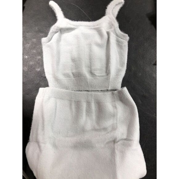 Cnkwei Gray Fuzzy Knit Sleeveless Crop Top Mini Skirt Loungewear Set Sz S - Picture 6 of 7